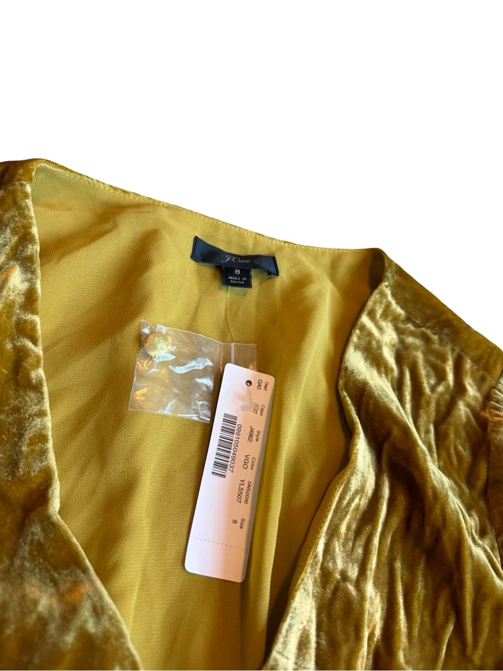 J. Crew Faux Wrap Shirt Top Blouse Mustard Yellow Velvet Long Sleeve Size 8 NWT